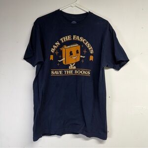 Boredwalk Ban The Fascists Save The Books Navy Blue T-Shirt Size Large